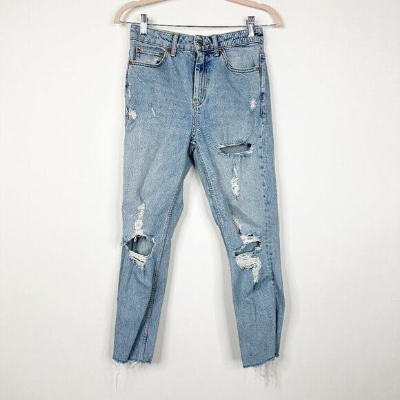 2/$30 Topshop Straight Leg Jeans High Rise Ankle Crop Distressed Light W26 #9243 - Picture 4 of 8